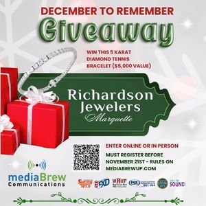 December to Remember Giveaway graphic featuring Richardson Jewelers logo with red gift boxes and snowflakes.