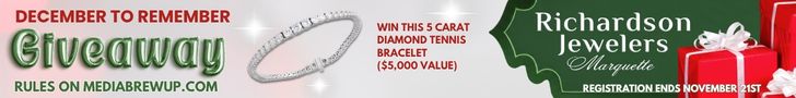 December to Remember Giveaway graphic featuring Richardson Jewelers logo, red gift boxes, and snowflakes.