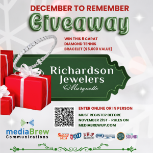 December to Remember Giveaway graphic featuring Richardson Jewelers logo with red gift boxes and snowflakes.